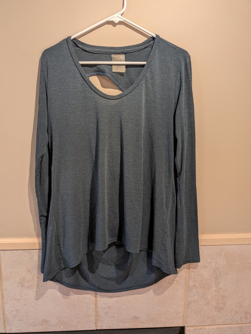 DYI, Long Sleeve Open Back Drape Tee, Pastel Forest Green, Size M